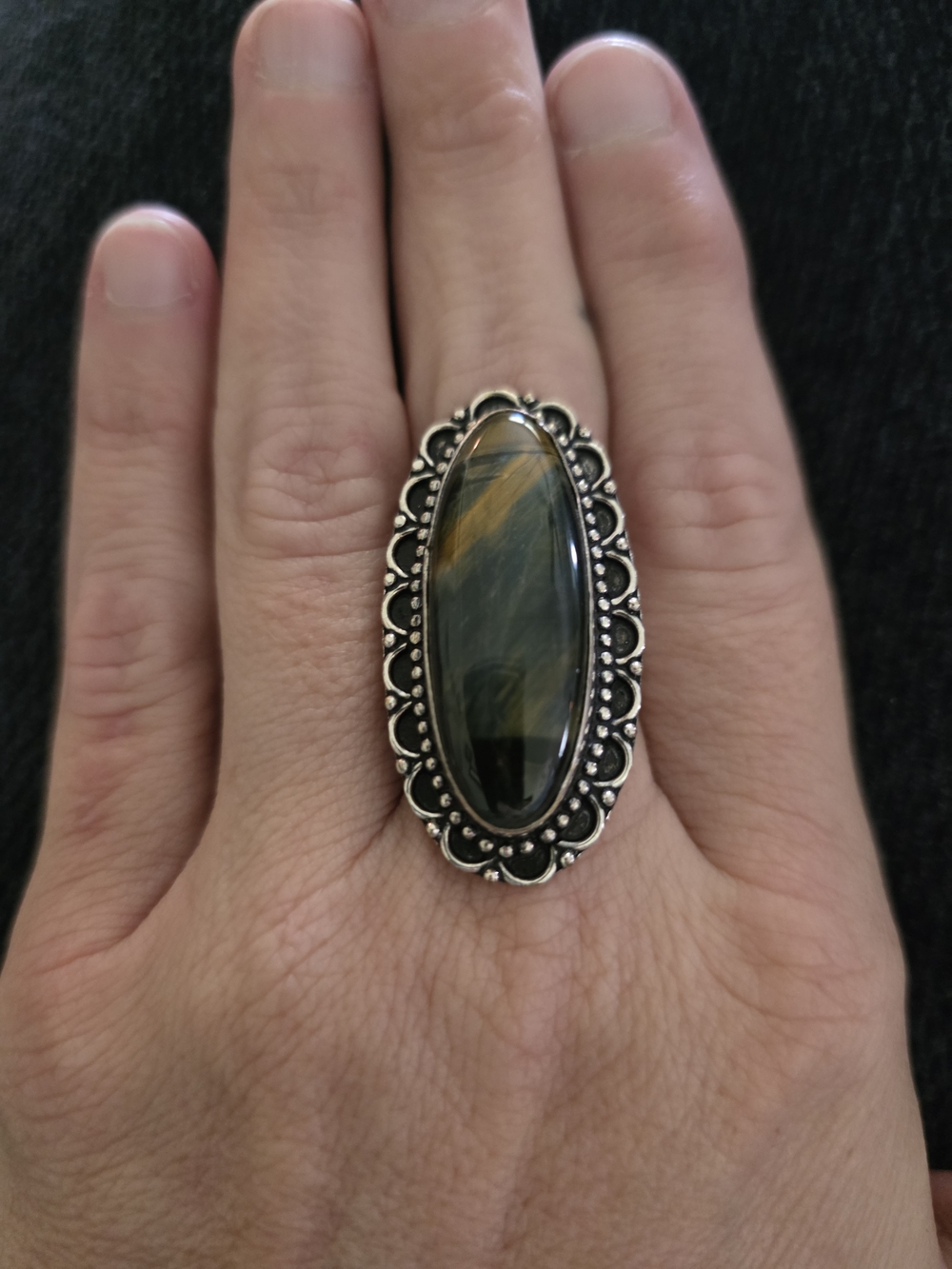 Vintage-Style Oval Tiger Eye Statement Ring - Size 9